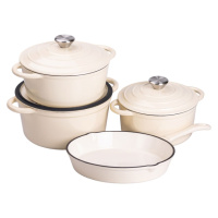 Набор чугунной посуды для приготовления 3 кастрюли и сковорода с эмалированным покрытием Бежевый HP-1-6