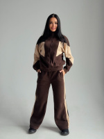 Спортивний флісовий костюм «Connect» | Норма і батал | Розпродаж моделі| Шоколадний + бежевий, 42-44