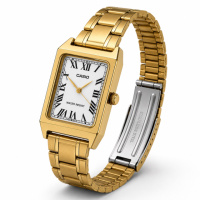 Жіночий годинник Casio LTP-V007G-9B у золотистому корпусі з прямокутним циферблатом