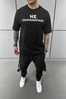 Чорна літня легка чоловіча оверсайз футболка з принтом