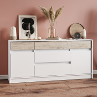 Большой комод с дверью и ящиками Эверест Стайл-1600 160,2х39х75,4 см Нимфея Альба (белый)/Дуб Крафт серый (DTM-071157)