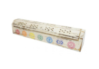 Підставка під аромапалички скринька 7 чакр із дерева манго 30.5х5.5х6.3 см біла