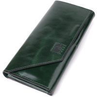 Добротний гаманець у два складення з натуральної гладкої шкіри 722945 Зелений