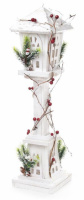 Декоративный фонарь «Зимний домик» 60см, деревянный белый с LED-подсветкой