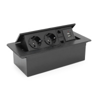 Розетка напольная выдвижная с заземлением J29L, две розетки + 2*USB + 2* RJ45, Input: AC 100-250V 16A, Black