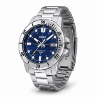 Чоловічий годинник Casio MTP-VD01D-2E — класична модель з синім циферблатом та сталевим браслетом