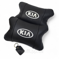 Автодушки 2 шт на підголовник Kia / Кіа, натуральна шкіра, чорні, Підголовник для авто з комфортом