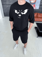 Комплект футболка та шорти чорного кольору з ДТФ принтом (оверсайз)