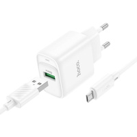 Мережевий зарядний пристрій з кабелем HOCO C140A Smart single port QC3.0 charger set (Micro)(EU) White (6942007627818)