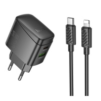 Мережевий Зарядний Пристрій Hoco CS61A 1USB/1USB-C PD/QC 30W+Type-C to Lightning