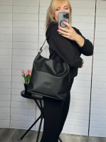 АКЦІЙНА ПРОПОЗИЦІЯ! Чорна - велика сумка-мішок для активних та спортивних дівчат (0573)