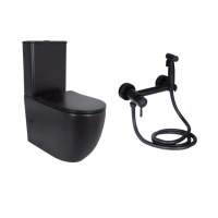 Комплект 2 в 1: підлоговий унітаз Qtap Robin Matt Black QT13226083AMB + набір гігієнічного душу Lidz Aria Black LDARI110BLA43394