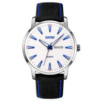Чоловічий годинник Skmei 9303SIBU Silver-Blue з нейлоновим ремінцем та календарем