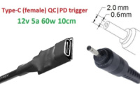 Переходник для роутера 12v (2.5a, 30w) 2.0x0.6(1.0)mm 8-10cm з USB Type-C (Female) Quick Charge Power Delivery