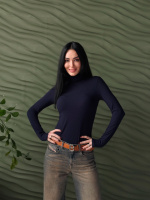 Жіночий гольф в рубчик «Made» оптом | Батал 54-56, Темно-синій