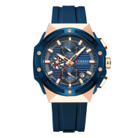 Чоловічий наручний годинник Curren 8462 Rose Gold-Blue з хронографом та силіконовим ремінцем