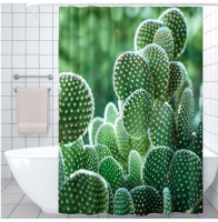Шторка для ванной и душа с кольцами 180x180 см водоотталкивающая, шторка для ванной и душевой с крючками ,принт кактусы