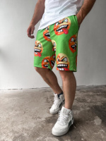 Зелені чоловічі легкі літні трикотажні шорти з яскравим принтом смайликів
