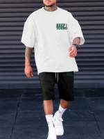 Чорно-білий комплект футболка та шорти з ДТФ принтом (оверсайз)