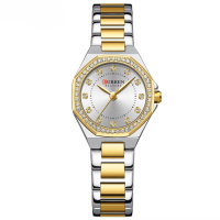 Жіночий годинник Curren 9100 Silver-Gold-White з нержавіючої сталі, комбінований браслет