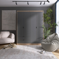 Шкаф распашной для одежды с выдвижными ящиками (полки - полки) Эверест Сити-1600 160,2х50х204,6 см Дуб сонома/Графит (DTM-071120)