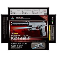 Дитячий іграшковий пістолет K2119-F з лазерним прицілом, ліхтариком та глушником , стріляє кульками 6 мм