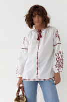 Жіноча вишиванка гладкою на зав'язках — молочний колір, L (є розміри)