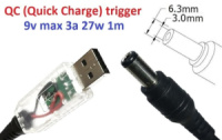 Переходник для роутера 9v (3a, 27w) 6.3x3.0mm 1.2m з USB Type-A (male) Quick Charge QC тригер (A class) 1 день