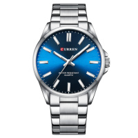 Чоловічий наручний годинник Curren 9090 Silver-Blue з синім циферблатом та сталевим браслетом