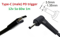 Кабель-переходник триггер PD 12v Type-C (max 5a, 60w) на 3.5x1.35mm 1m з USB Type-C (male) Power Delivery PD тригер (A class) 1 день гар.