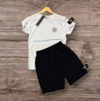 Комплект Футболка та Шорти Stone Island - Білий з чорним