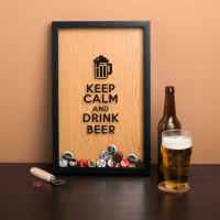 Рамка-копилка для пивных крышек «Keep calm and drink beer», Чорный-коричневый, английский