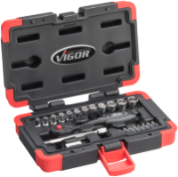 Набор головок 1/4« в пластиковом чемодане, 23 предмета, VIGOR, V3734n