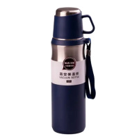 Термос с чашкой и ремешком 600 мл с металлической колбой Синий HPGM80155BL