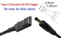 Переходник на 9v (max 5a, 45w) 3.5x1.35mm 8-10cm з USB Type-C (Female) Quick Charge Power Delivery QC|PD тригер (A class) 1 день гар.