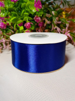 Атласная лента / 4 см / рулон 27  метров / электрик темный