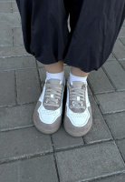 Кеди жіночі шкіра та замша широкий носок v7-079-06