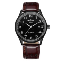 Чоловічий механічний годинник Winner 8023 Black Leather з автопідзаводом та датою