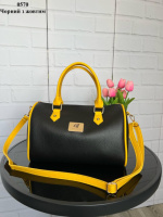 Чорна-жовті ручки - шикарна, елегантна та функціональна сумка-бочонок на блискавці (0570)