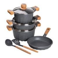 Набор посуды, 3 кастрюли, алюминиевая толстодонная кастрюля MGC с лопаткой и половником серый HP-4-401G