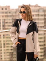 Стильний жіночий костюм із плащової тканини «Wolf» | Норма та батал Чорний + бежевий, 54-56