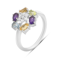 Серебряное кольцо CatalogSilver с натуральным аметистом 1.577ct, цитрином, хризолітом, топазом, вес изделия 3,15 гр (2193173) 17.5 размер