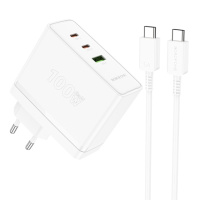 Сетевое зарядное устройство Borofone BN11 USB/ 2 Type-C PD 100W белое + кабель Type-C to Type-C