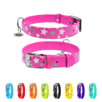 Нашийник для собак шкіряний WAUDOG Glamour з QR паспортом, візерунок «Зірочка», світлонакопичувальний/світловідбивний, M, Ш 20 мм, Дов 30-39 см...