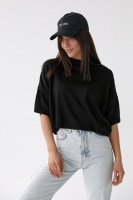 Однотонна жіноча футболка вільного крою — чорний колір, L (є розміри)