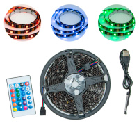 Светодиодная лента с пультом RGB 5М SMD5050 USB, черная основа,  лед лента для комнаты, пк, потолка (NS)