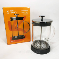 Френч-прес Well Done WD-8038B із термостійкого скла 800 мл, Незвичайний заварник для чаю