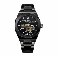 Чоловічий механічний годинник Awarder 026 Octagon All Black з автопідзаводом та сталевим браслетом