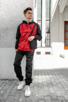 Чоловічий комплект Nike анорак House чорно-червоний + штани + барсетка