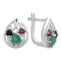 Серебряные серьги CatalogSilver с натуральным сапфиром 4.05ct, изумрудом, рубином (2182320)